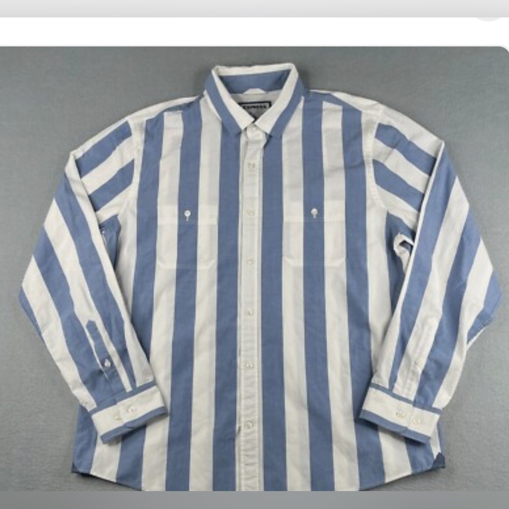 NEW Express Blue and White Striped Casual Button Down Shirt